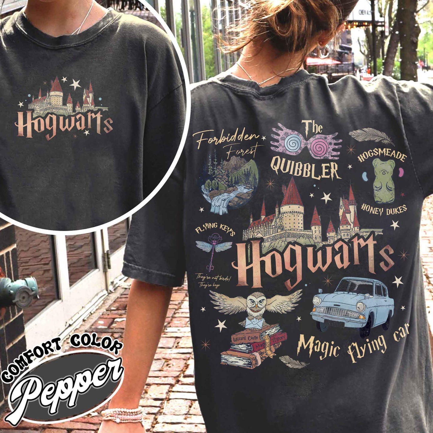 Wizard School Fandom Comfort Colors Shirt, Book Reading Magic Shirt, Bookish Shirt, Hp Inspired Two Sided T Shirt, Gift For Friends