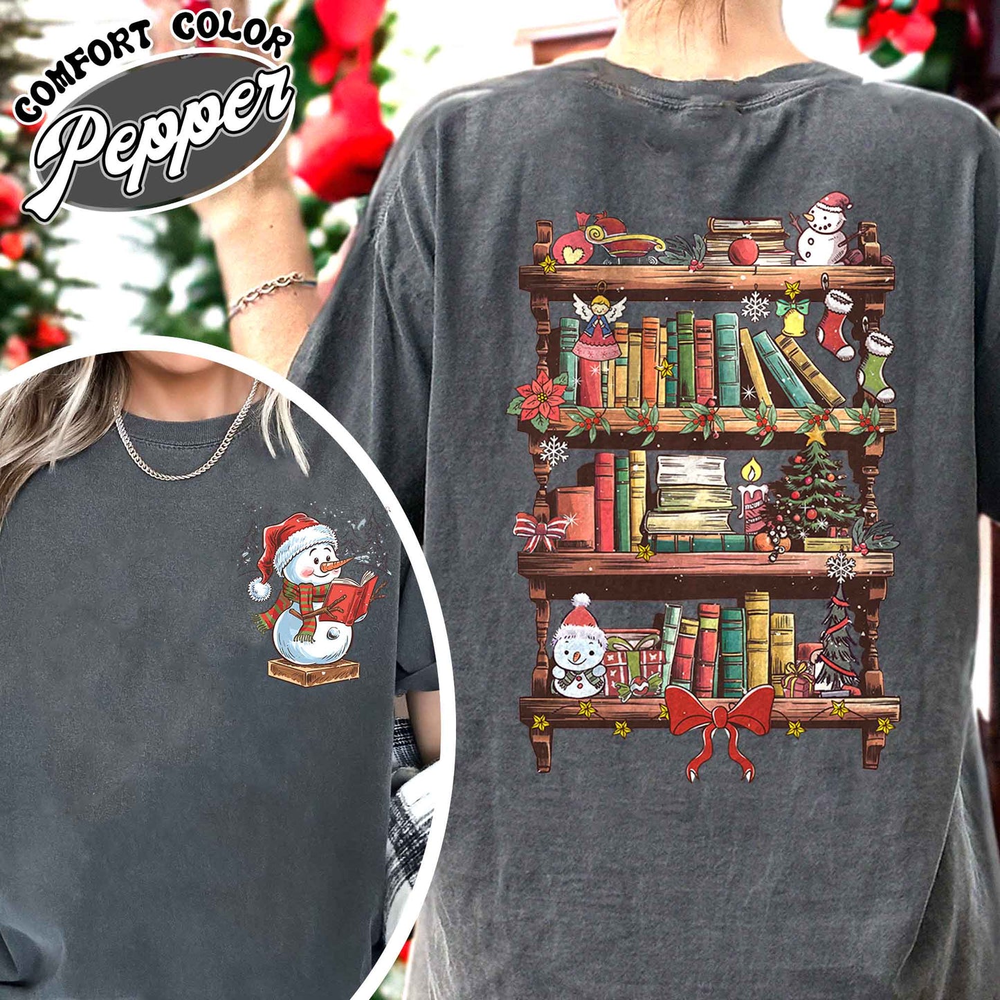 Funny Librarian Shirt, Book Lover Librarian Gift, Bookworm Christmas Shirt, Library Shirts for Christmas, Snowman Read Book Shirt