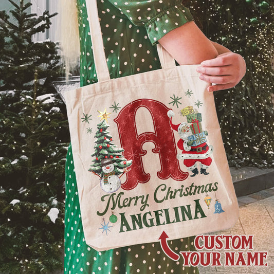 Personalised Santa Tote Bag, Christmas Tote Bag,Custom Name Christmas Tote Bag,Gift Bag Xmas,Custom Tote Bag Xmas,Christmas Gift Tote Bag