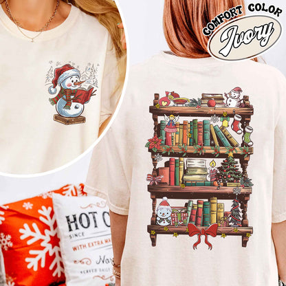 Funny Librarian Shirt, Book Lover Librarian Gift, Bookworm Christmas Shirt, Library Shirts for Christmas, Snowman Read Book Shirt