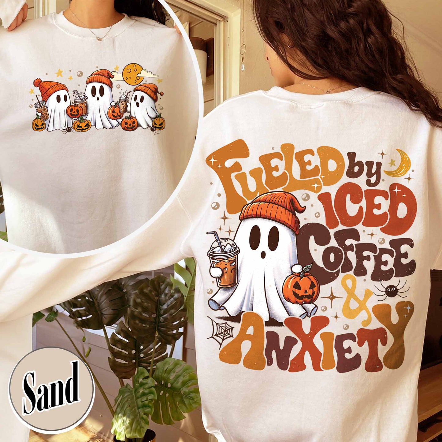 Halloween Ghost Iced Coffee Sweatshirt, Cute Ghost Drink Coffee Sweatshirt, Little Ghost Iced Coffee Sweatshirt