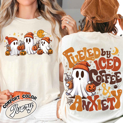 Halloween Coffee Shirt, Little Ghost Iced Coffee Shirt, Halloween Shirt ,Cute Ghost Drinking Coffee, Halloween Ghost Iced Coffee T-shirt