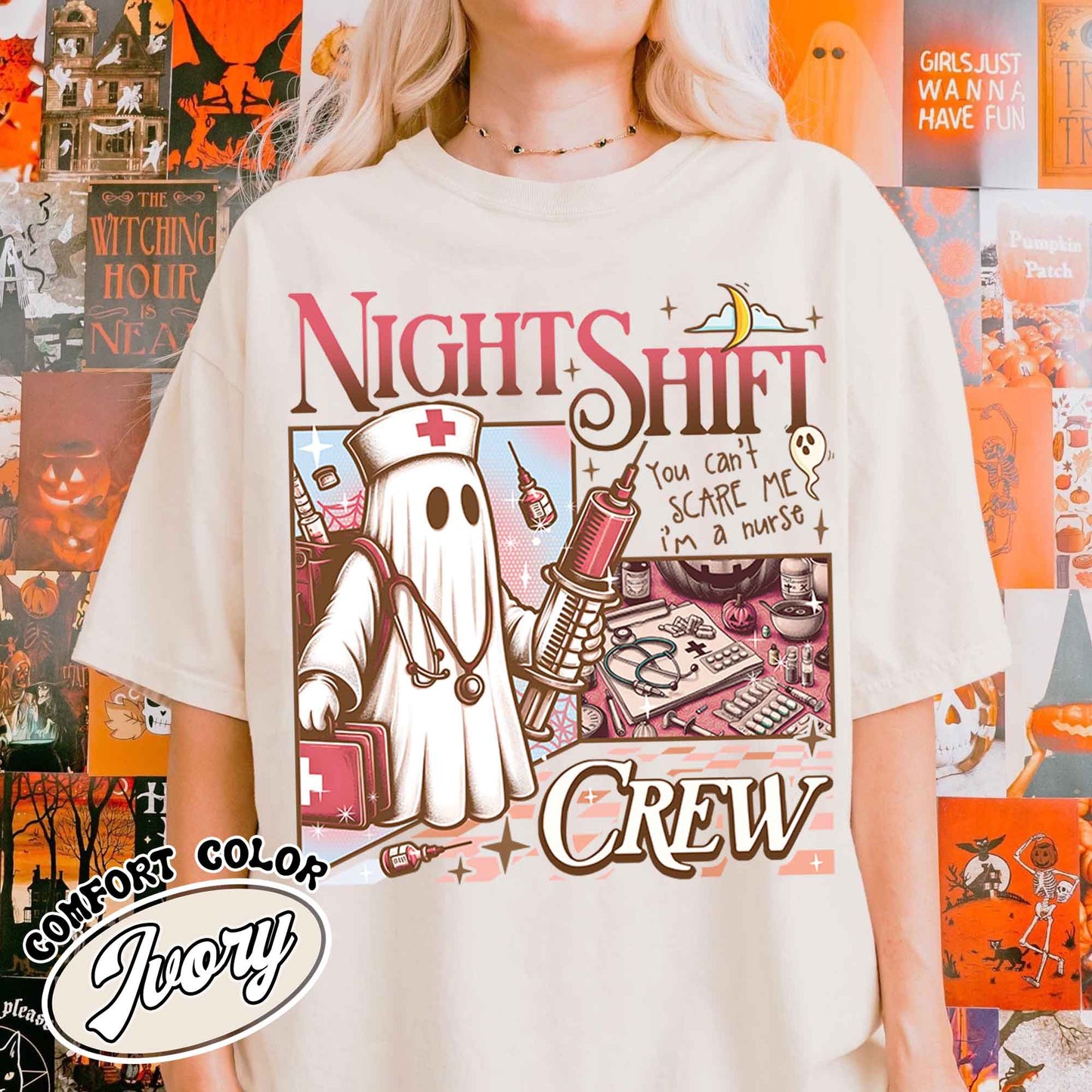 Night Shift Crew Ghost Shirt, Night Shift Crew Halloween Shirt, Halloween Night Shift Crew, Registered Nurse Halloween Shirt, Halloween RN Shirt