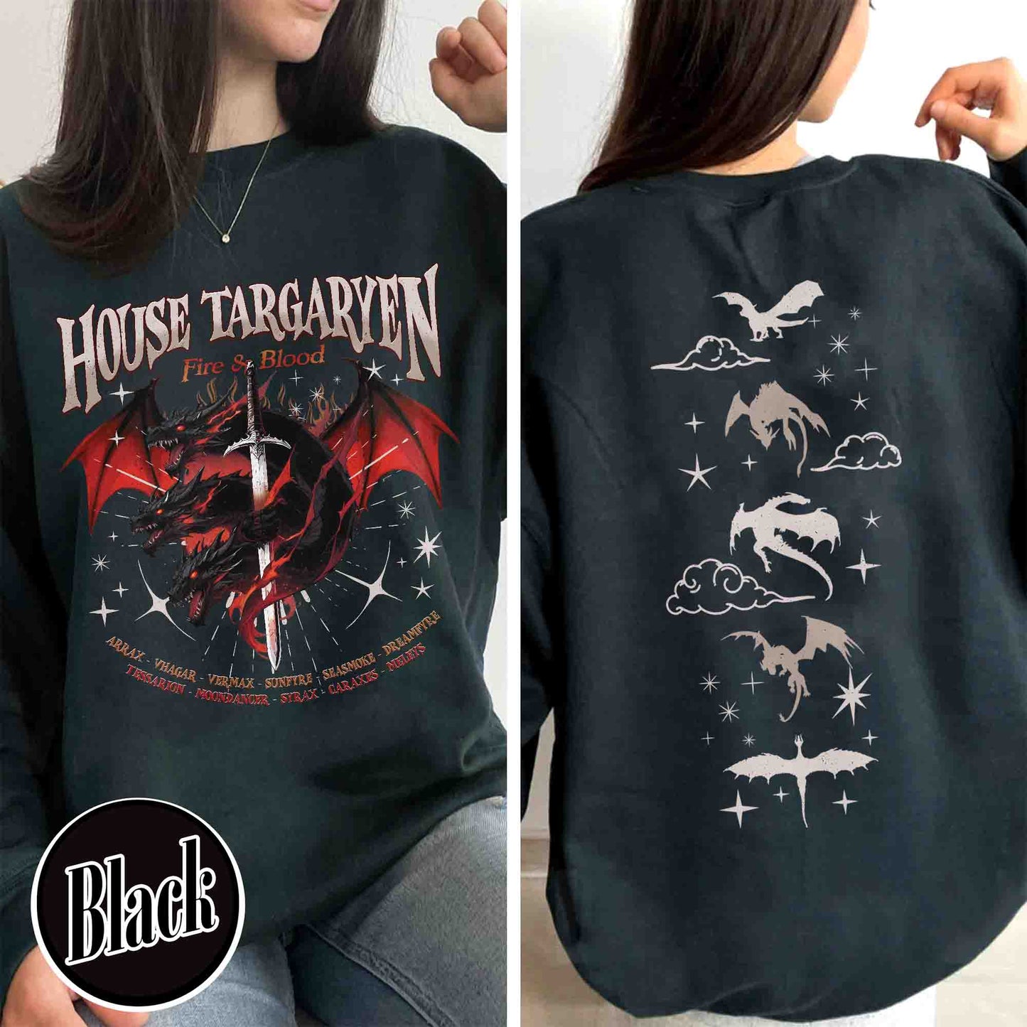 HOTD Sweatshirt, House of the D Sweatshirt, GOT Sweatshirt, Meleys, Shirt With Dragons, Dragon Lovers Sweatshirt, Targaryen Sweatshirt, Team Black, Dragons