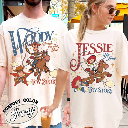 Woodie Jessie Characters Comfort Color Shirt, Theme Park Trip Shirt, Family Shirt, Custom Couple Group Shirt, Matching Tshirt