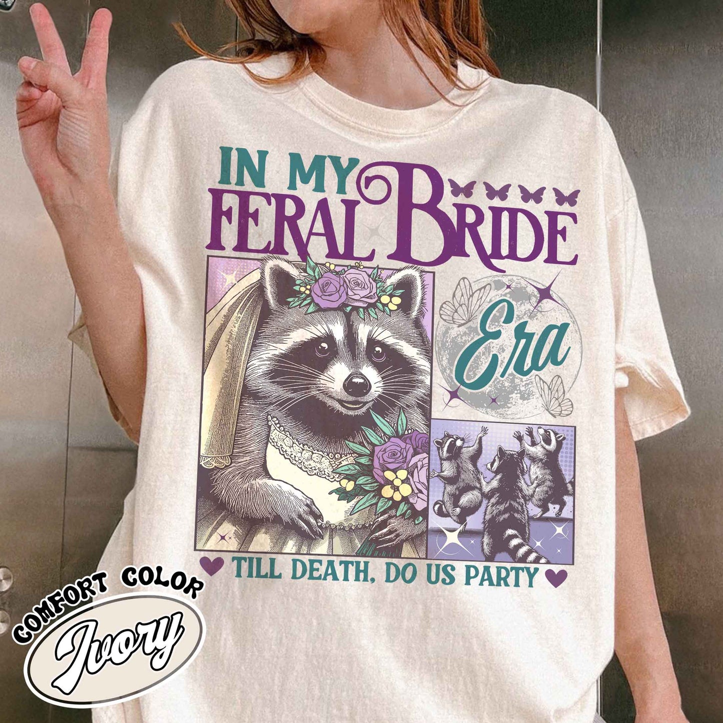 Funny Bride Shirt, Raccoon Bride Shirt, in My Raccoon Bride Era Shirt, Gift for Bride, Distressed Retro Raccoon Bride Comfort Colors TShirt