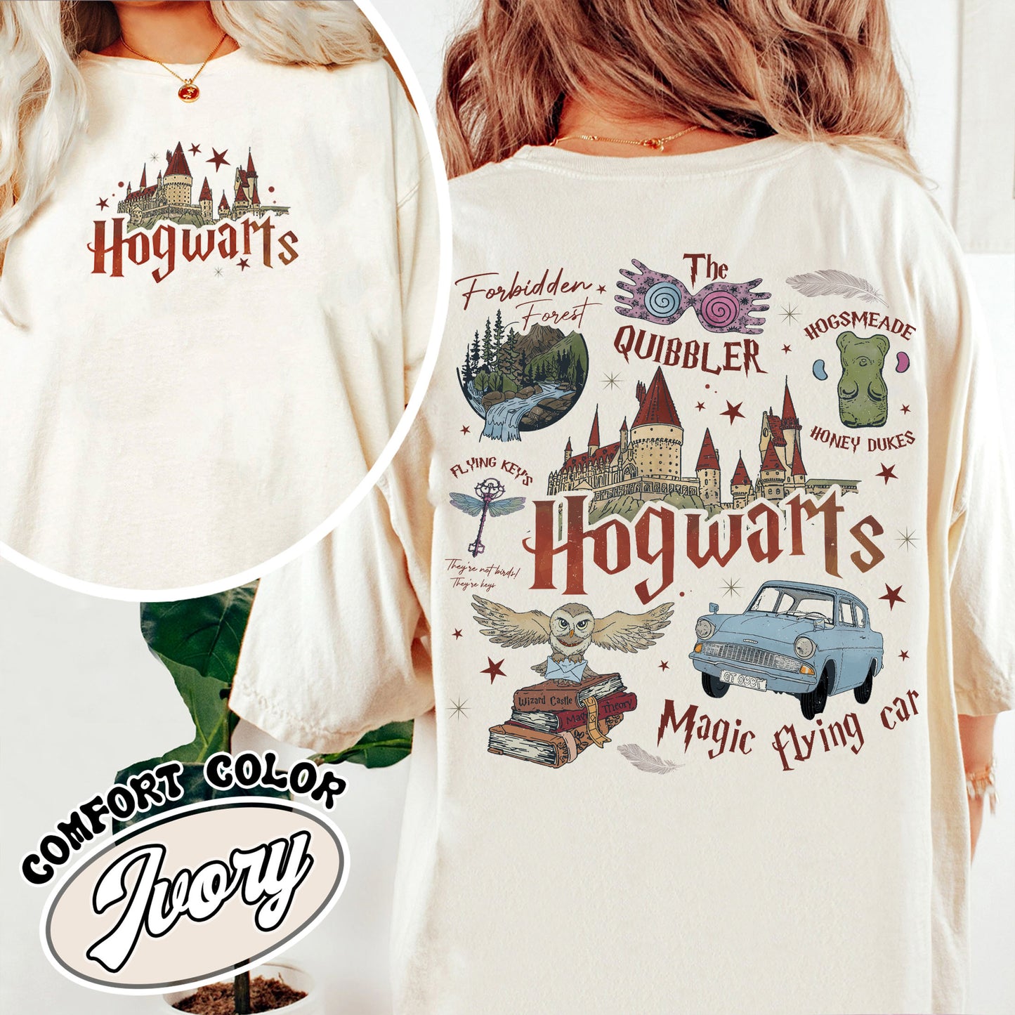 Wizard School Fandom Comfort Colors Shirt, Book Reading Magic Shirt, Bookish Shirt, Hp Inspired Two Sided T Shirt, Gift For Friends