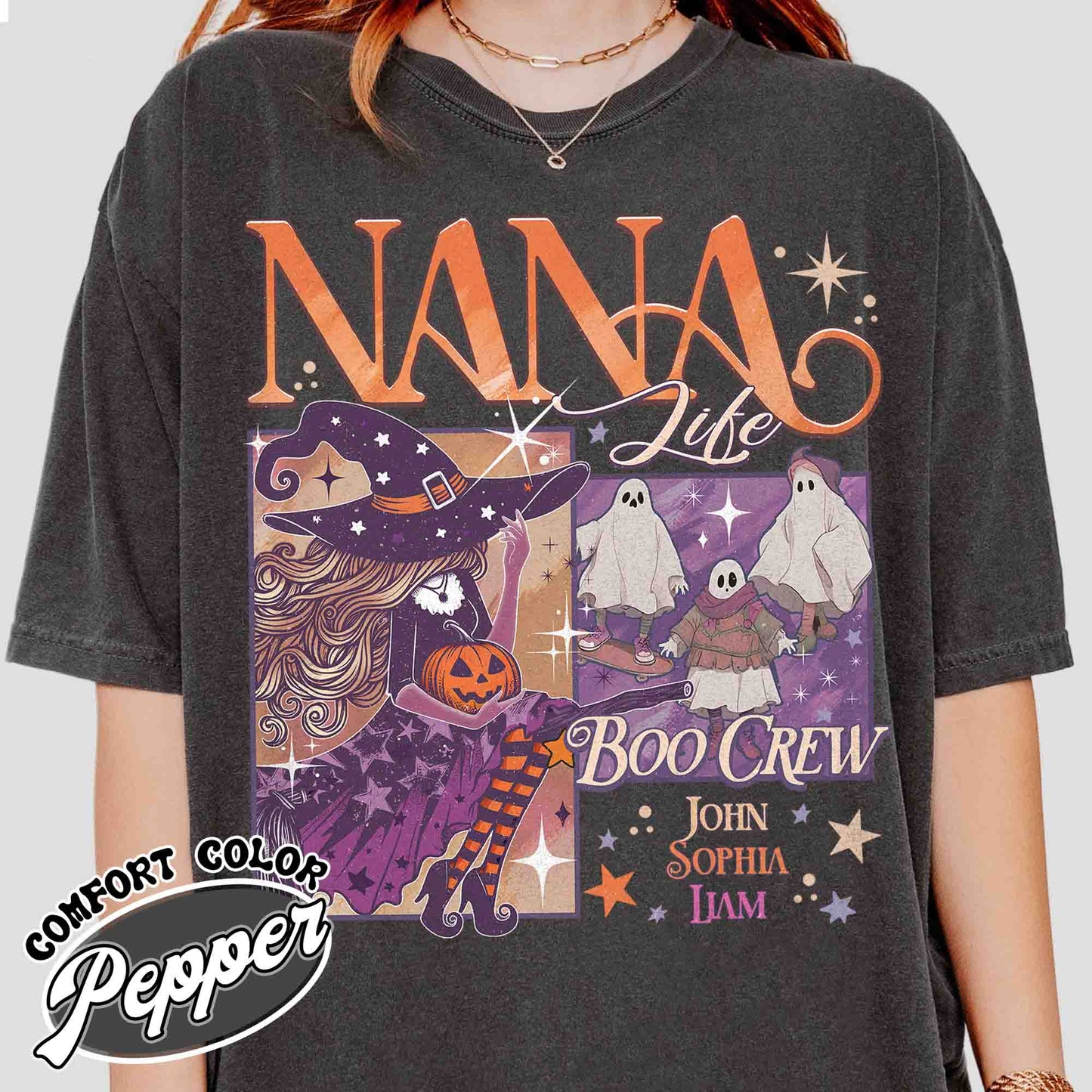 Custom Halloween Nana Witch Shirt, Personalized Halloween Mama Shirt, Spooky Mama Shirt, Spooky Mom Shirt, Halloween Shirt, Custom Name Halloween