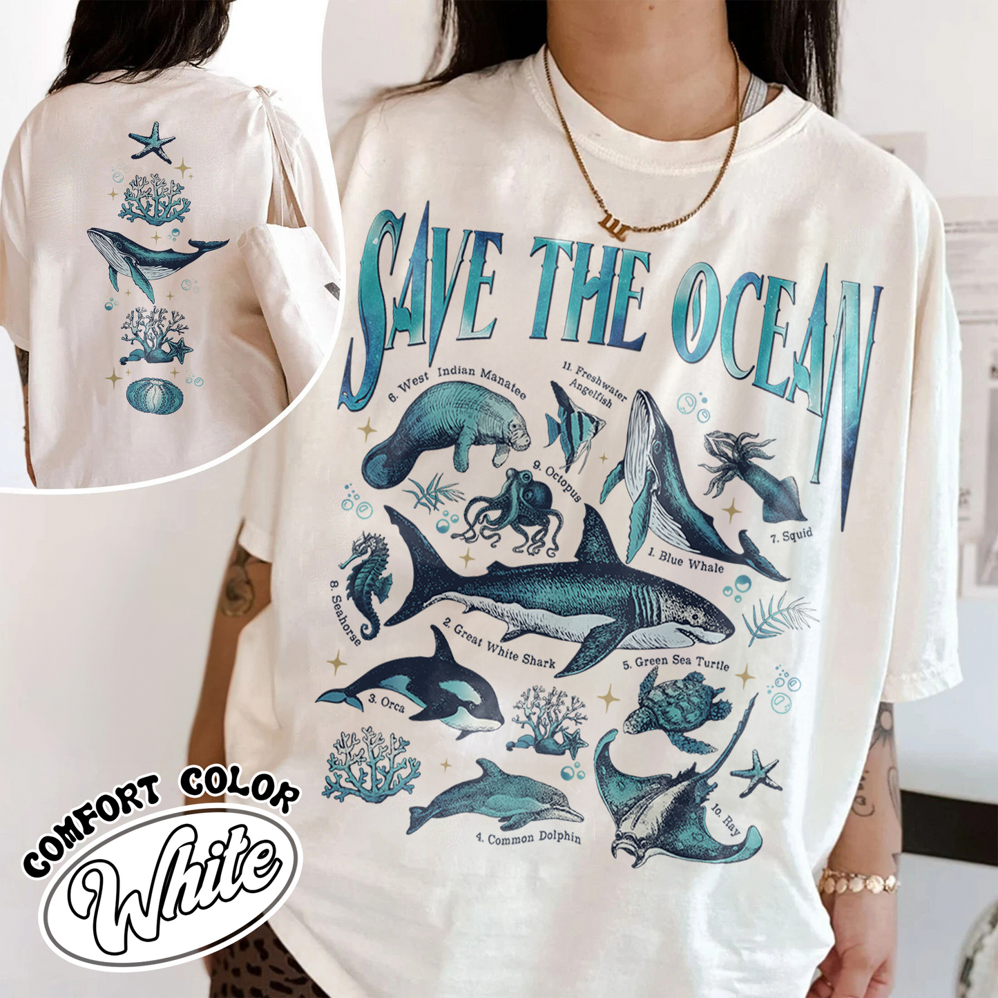 Save The Ocean Comfort Colors Shirt, Animal Tshirt, Retro Ocean Nature Shirt, Dolphin Shirt, Shark Lover Gift,Marine Biologist,Surfing Shirt