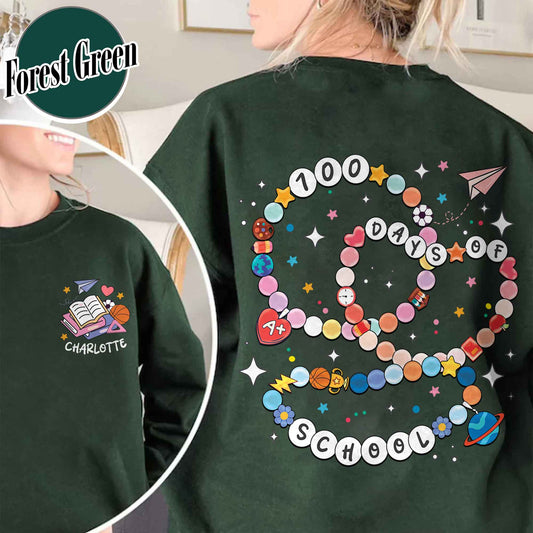 School Sweatshirt, Custom 100 Days of School Bracelet Sweatshirt, Gift for Teacher
