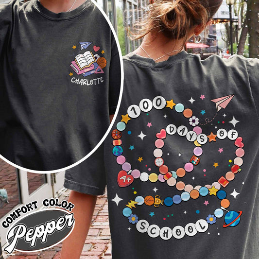 School Comfort Color Shirt, Custom 100 Days of School Bracelet Shirt, Gift for Teacher