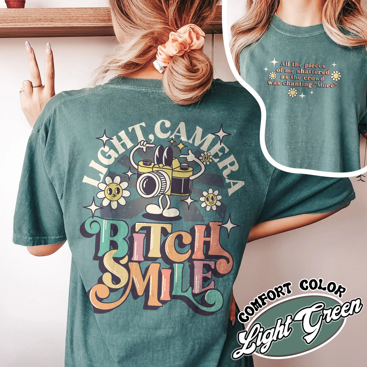 Lights Camera Bitch Smile Comfort Colors T-shirt, Swiftie Merch, Unisex Concert, Gift For Friend, Ttdp Tshirt, Tortured Poets Tshirt