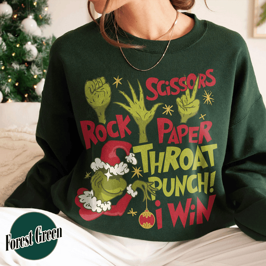 Rock Paper Scissors Sweatshirt, Christmas Monster Sweatshirt, Rock Paper Scissors Christmas Sweatshirt, Rock Paper Scissors I Win Sweatshirt, Christmas Movie Sweatshirt
