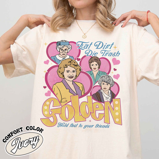 Eat Dirt, Die Trash Stay Golden With Pocket Graphic Tee 90s Sitcom Mom Vibes, Sarcastic Mom, Funny Mom, Gift For Her, Gift For Friend