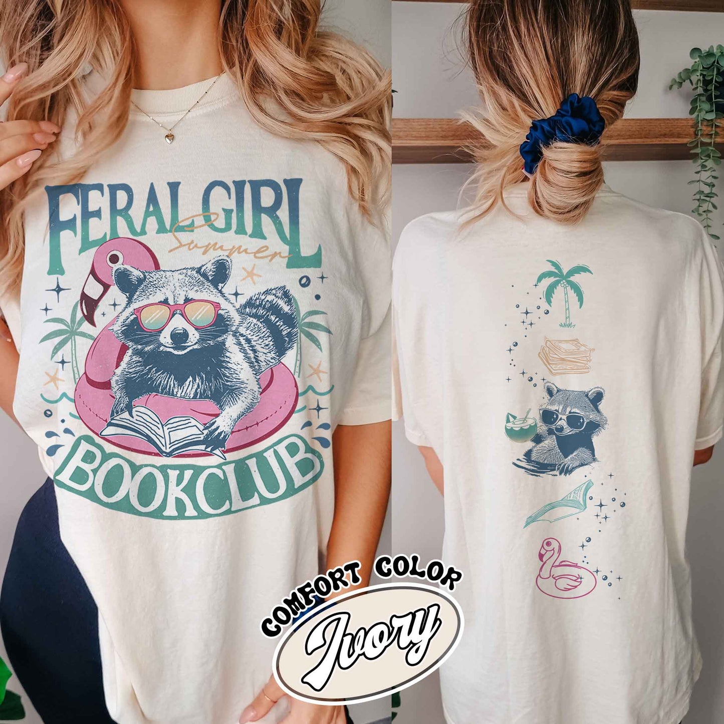 Book Girl Summer Comfort Color Shirt, Beach Book Lover Summer Bookish Funny Reader, Feral Girl Summer Raccoon Shirt, Funny Meme Raccoon T Shirt, Bookish