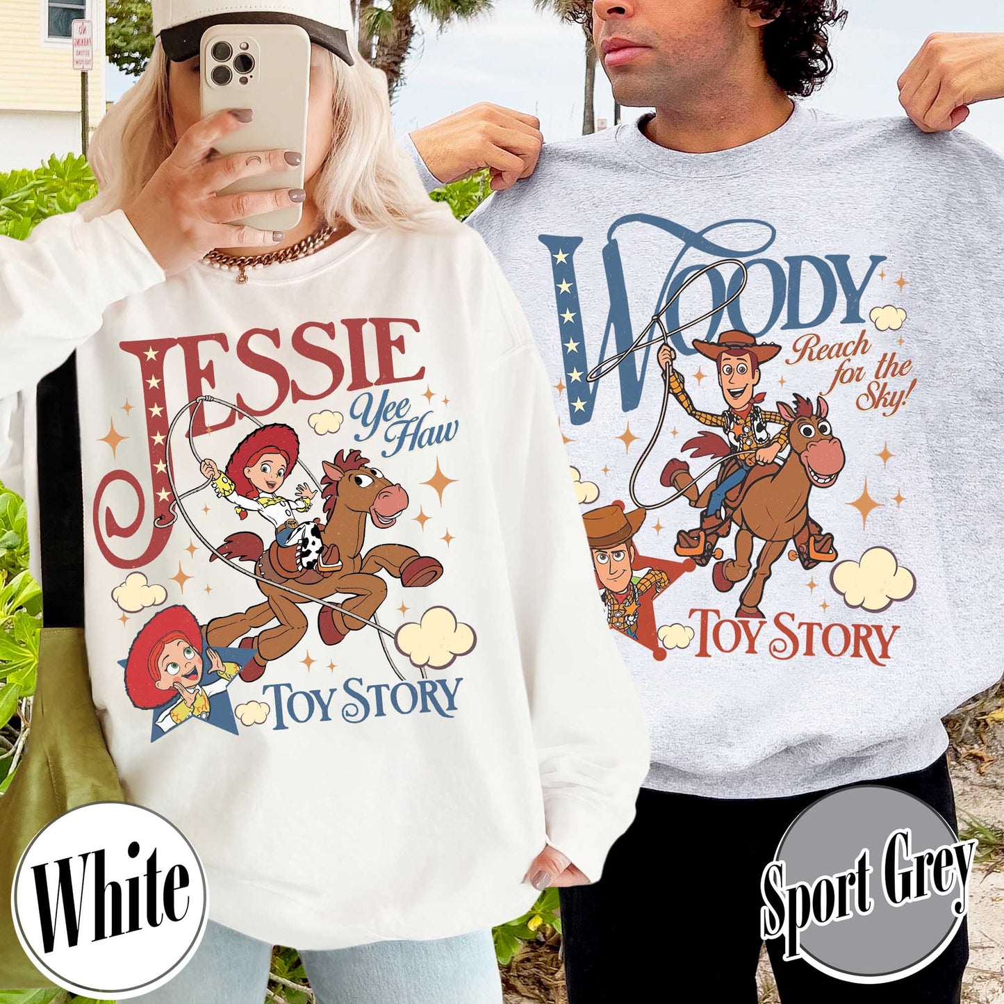 Woodie Jessie Characters Sweatshirt, Theme Park Trip Sweatshirt, Family Sweatshirt, Custom Couple Group Sweatshirt, Matching Sweatshirt