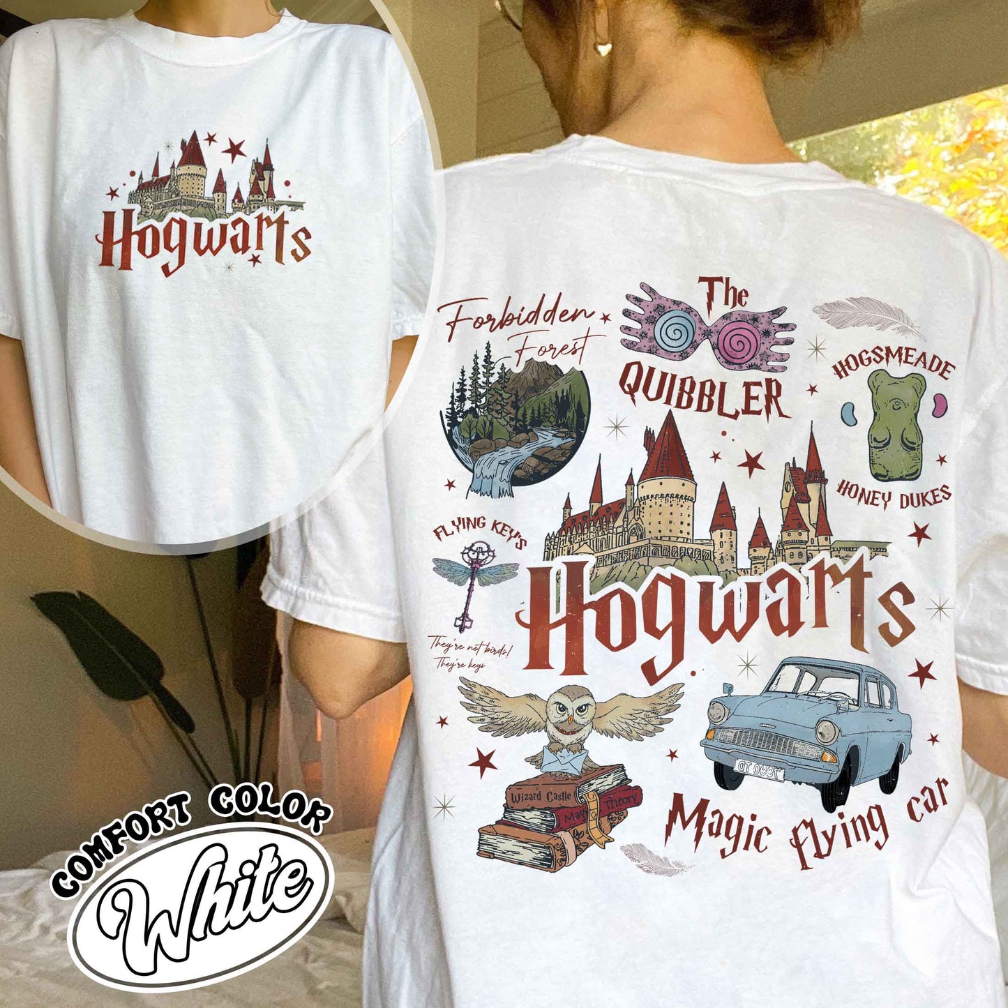 Wizard School Fandom Comfort Colors Shirt, Book Reading Magic Shirt, Bookish Shirt, Hp Inspired Two Sided T Shirt, Gift For Friends