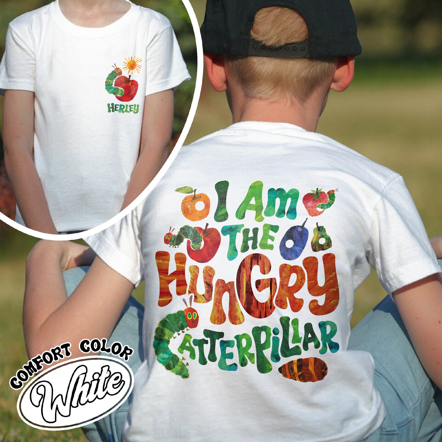 Custom Family Comfort Colors Shirt, Matching, Hungry Caterpillar, Back to School, Baby First Birthday